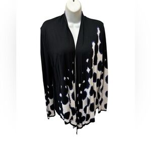 Soma Intimates Soft Body Wrap Open Long  Cardigan Sz M Black Purple White Spots